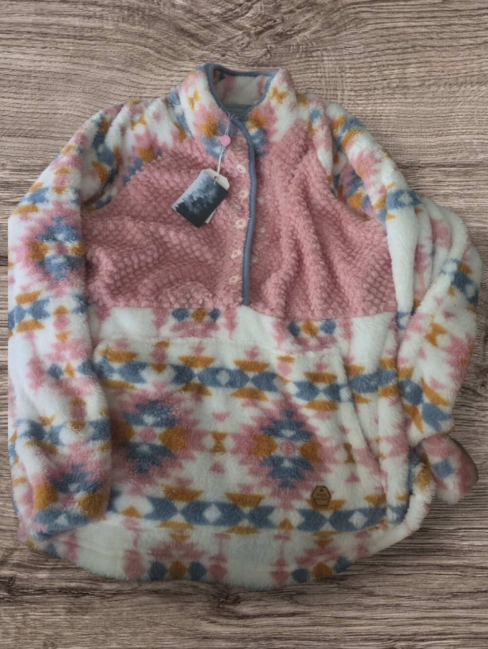 Cozy Pink & Patterned Fleece Pullover By Simply Southern Size Large Sherpa - Picture 1 of 4